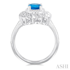 1/20 Ctw Oval Cut 8X6 MM Blue Topaz and Round Cut Diamond Semi-Precious Ring in Sterling Silver
