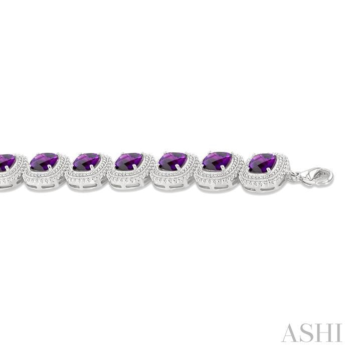 7 MM Oval Shape Amethyst and 1/10 Ctw Round Cut Diamond Semi-Precious Bracelet in Sterling Silver