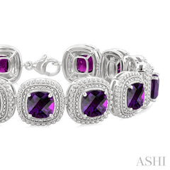 7 MM Oval Shape Amethyst and 1/10 Ctw Round Cut Diamond Semi-Precious Bracelet in Sterling Silver