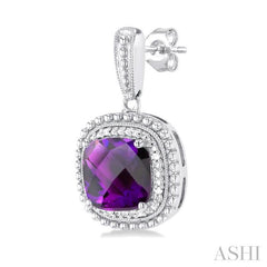 8X8 MM Cushion Shape Amethyst and 1/20 Ctw Round Cut Diamond Semi-Precious Earring in Sterling Silver