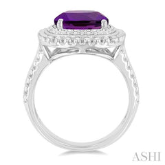 10X10 MM Cushion Shape Amethyst and 1/20 Ctw Round Cut Diamond Semi-Precious Ring in Sterling Silver