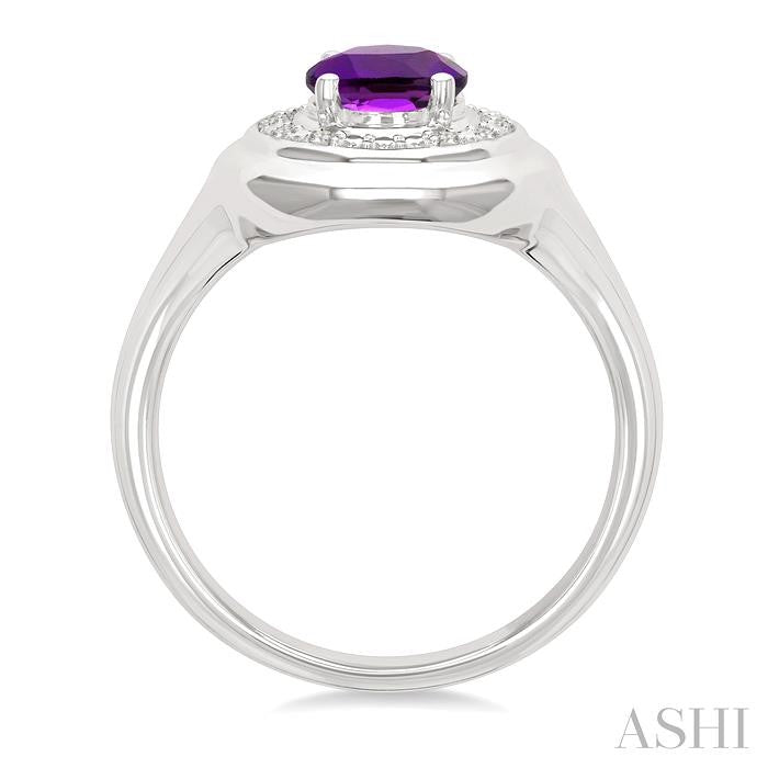 8x6 MM Oval Shape Amethyst and 1/20 Ctw Round Cut Diamond Semi-precious Ring in Sterling Silver
