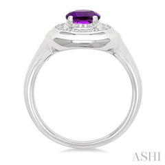 8x6 MM Oval Shape Amethyst and 1/20 Ctw Round Cut Diamond Semi-precious Ring in Sterling Silver