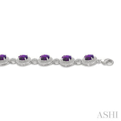 7X5 MM Oval Shape Amethyst and 1/10 Ctw Round Cut Diamond Semi-Precious Bracelet in Sterling Silver