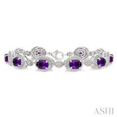 7X5 MM Oval Shape Amethyst and 1/10 Ctw Round Cut Diamond Semi-Precious Bracelet in Sterling Silver
