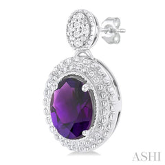 7X5 MM Oval Cut Amethyst and 1/20 Ctw Round Cut Diamond Semi-Precious Earring in Sterling Silver