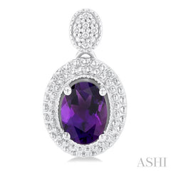 7X5 MM Oval Cut Amethyst and 1/20 Ctw Round Cut Diamond Semi-Precious Earring in Sterling Silver