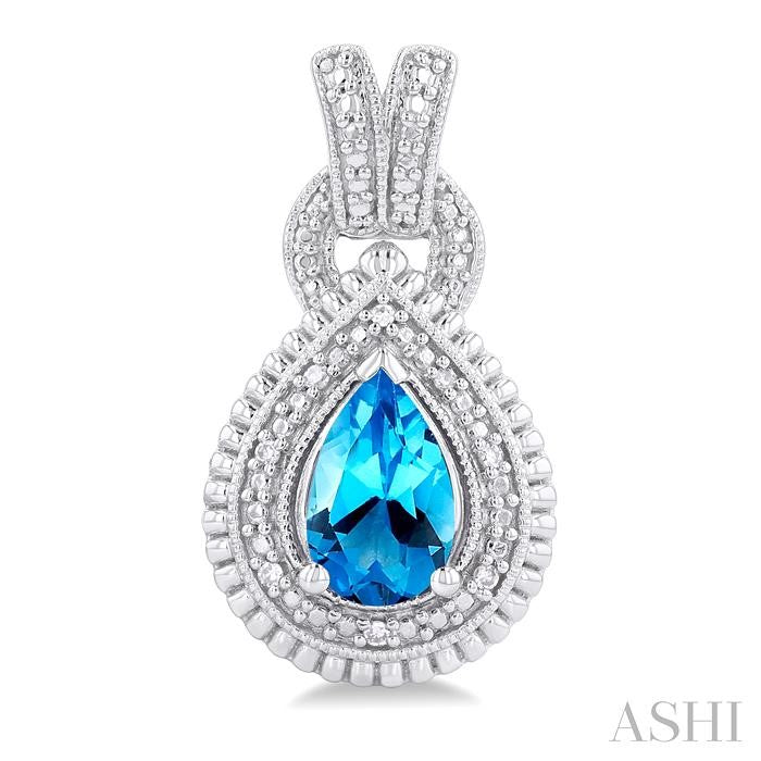 8X5 MM Pear Cut Blue Topaz and 1/20 Ctw Round Cut Diamond Semi-Precious Earring in Sterling Silver
