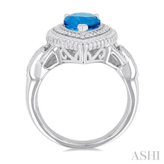 10X7 MM Pear Cut Blue Topaz and 1/20 Ctw Round Cut Diamond Semi-Precious Ring in Sterling Silver