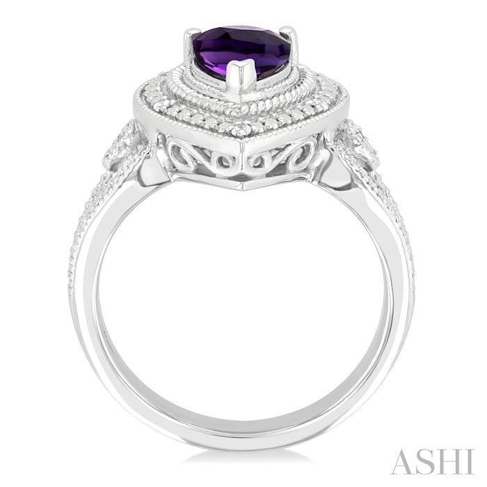 1/20 Ctw Pear Cut 9X6 MM Amethyst and Round Cut Diamond Semi-Precious Ring in Sterling Silver