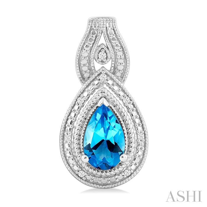 8X5 MM Pear Cut Blue Topaz and 1/20 Ctw Round Cut Diamond Semi-Precious Earring in Sterling Silver