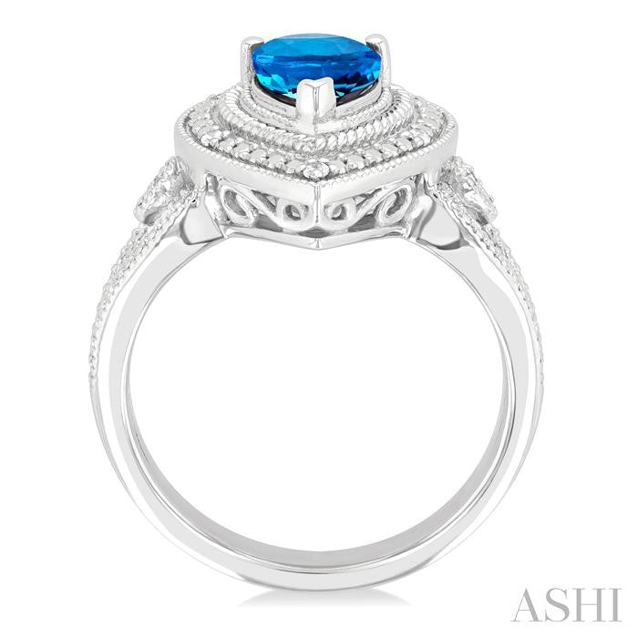 1/20 Ctw Pear Cut 9X6 MM Blue Topaz and Round Cut Diamond Semi-Precious Ring in Sterling Silver