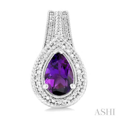 8X5 MM Pear Shape Amethyst and 1/20 Ctw Diamond Semi-Precious Earrings in Sterling Silver