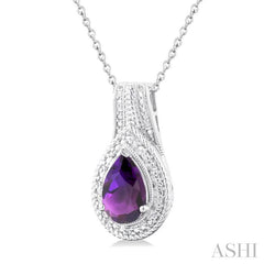 9X6 MM Pear Cut Amethyst and 1/20 Ctw Round Cut Diamond Waterfall Loop Semi-Precious Pendant With Chain in Sterling Silver