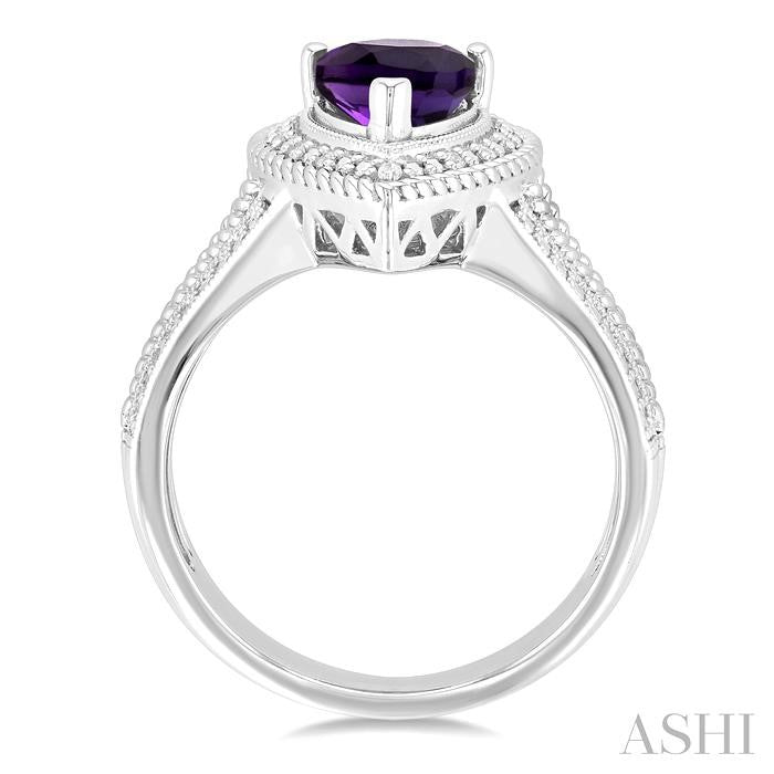 1/20 Ctw Pear Cut 9X6 MM Amethyst and Round Cut Diamond Semi-Precious Ring in Sterling Silver