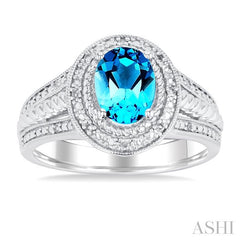 1/20 Ctw Oval Cut 8X6 MM Blue Topaz and Round Cut Diamond Semi-Precious Ring in Sterling Silver