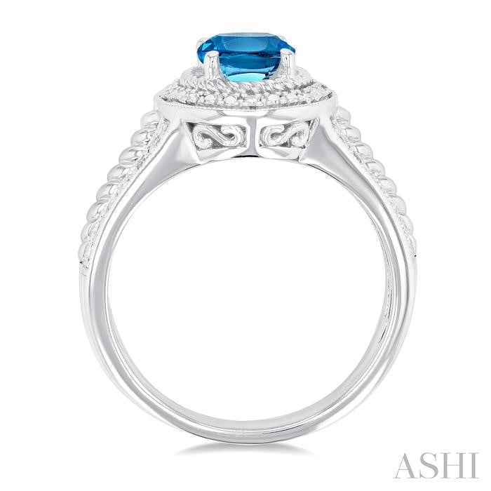 1/20 Ctw Oval Cut 8X6 MM Blue Topaz and Round Cut Diamond Semi-Precious Ring in Sterling Silver