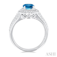 1/20 Ctw Oval Cut 8X6 MM Blue Topaz and Round Cut Diamond Semi-Precious Ring in Sterling Silver