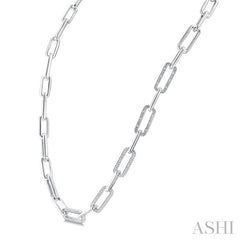 1/4 Ctw Bold Round Cut Diamond Paperclip Necklace in Sterling Silver