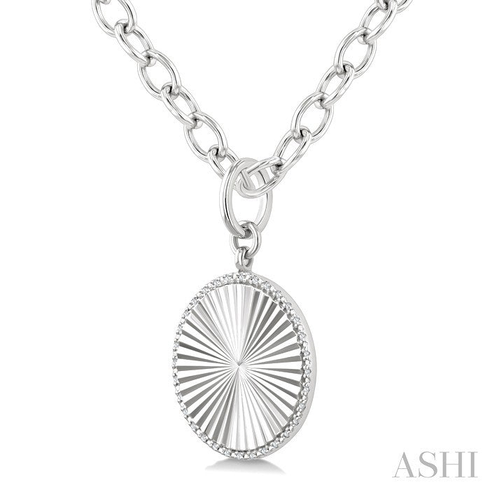 1/10 Ctw Round Fluted Medallion Round Cut Diamond Pendant With Chain in Sterling Silver