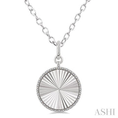 1/10 Ctw Round Fluted Medallion Round Cut Diamond Pendant With Chain in Sterling Silver