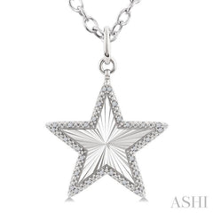 1/10 Ctw Star Fluted Medallion Round Cut Diamond Pendant With Chain in Sterling Silver