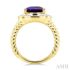 10 MM Cushion Shape Amethyst and 1/20 Ctw Round Cut Diamond Semi-Precious Ring in Yellow Gold Vermeil