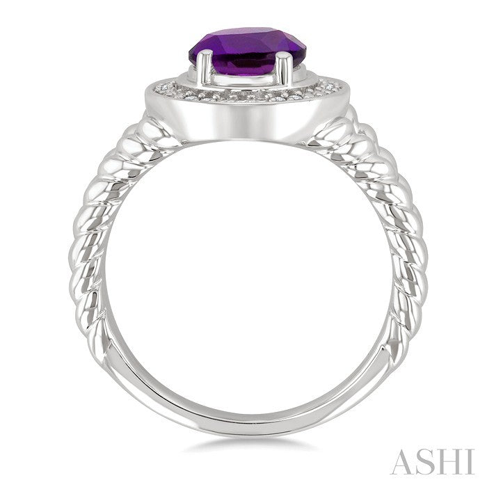 9x7 MM Oval Shape Amethyst and 1/20 Ctw Round Cut Diamond Semi-precious Ring in Sterling Silver