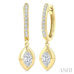 1/2 Ctw Marquise Shape Dome Round Cut Diamond Fashion Huggie Earrings in 14K Yellow Gold