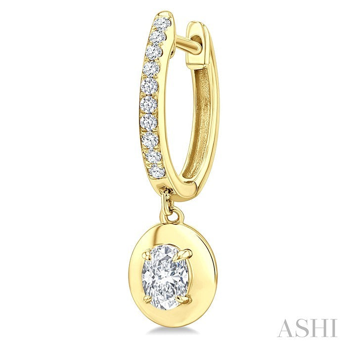 1/2 Ctw Oval Shape Dome Round Cut Diamond Fashion Huggie Earrings in 14K Yellow Gold