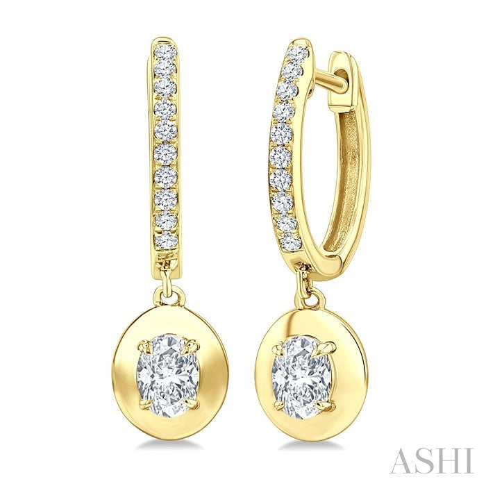 1/2 Ctw Oval Shape Dome Round Cut Diamond Fashion Huggie Earrings in 14K Yellow Gold