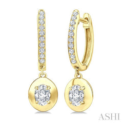 1/2 Ctw Oval Shape Dome Round Cut Diamond Fashion Huggie Earrings in 14K Yellow Gold