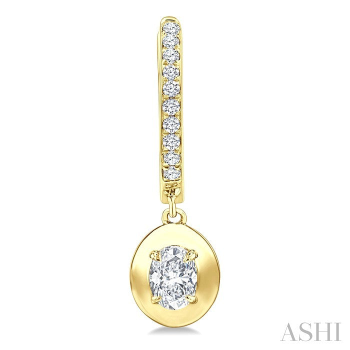 1/2 Ctw Oval Shape Dome Round Cut Diamond Fashion Huggie Earrings in 14K Yellow Gold