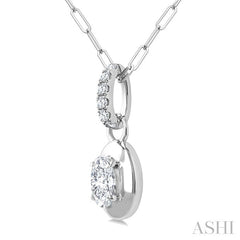1/4 Ctw Dome Oval and Round Cut Diamond Fashion Pendant With Paperclip Chain in 14K White Gold