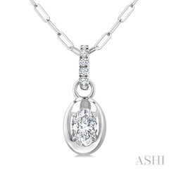 1/4 Ctw Dome Oval and Round Cut Diamond Fashion Pendant With Paperclip Chain in 14K White Gold