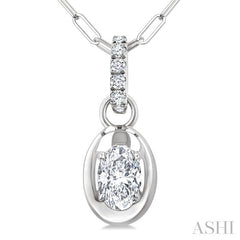 1/4 Ctw Dome Oval and Round Cut Diamond Fashion Pendant With Paperclip Chain in 14K White Gold