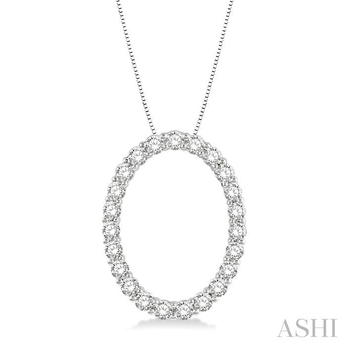 1 Ctw Oval Shape Window Round Cut Diamond Pendant With Chain in 14K White Gold