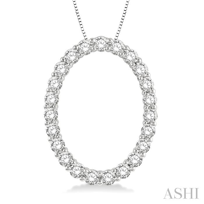 1 Ctw Oval Shape Window Round Cut Diamond Pendant With Chain in 14K White Gold
