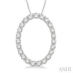 1 Ctw Oval Shape Window Round Cut Diamond Pendant With Chain in 14K White Gold