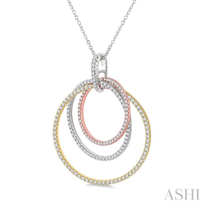 1 1/6 Ctw Intertwined Triple Circle Round Cut Diamond Fashion Pendant With Chain in 14K Tri Color Gold
