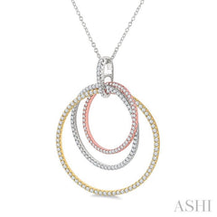 1 1/6 Ctw Intertwined Triple Circle Round Cut Diamond Fashion Pendant With Chain in 14K Tri Color Gold