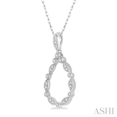 1/8 Ctw Marquise Lattice Hollow Drop Round Cut Diamond Pendant With Chain in 14K White Gold