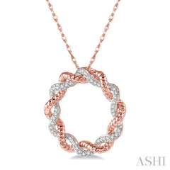 1/6 Ctw Entwined Round Cut Diamond Two Tone Fashion Pendant With Chain in 10K Rose Gold