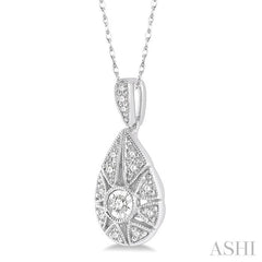 1/8 Ctw Lattice Pear Shape Round Cut Diamond Pendant With Chain in 10K White Gold