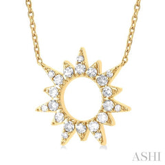 1/5 Ctw Sunburst Round Cut Diamond Fashion Pendant With Chain in 10K Yellow Gold