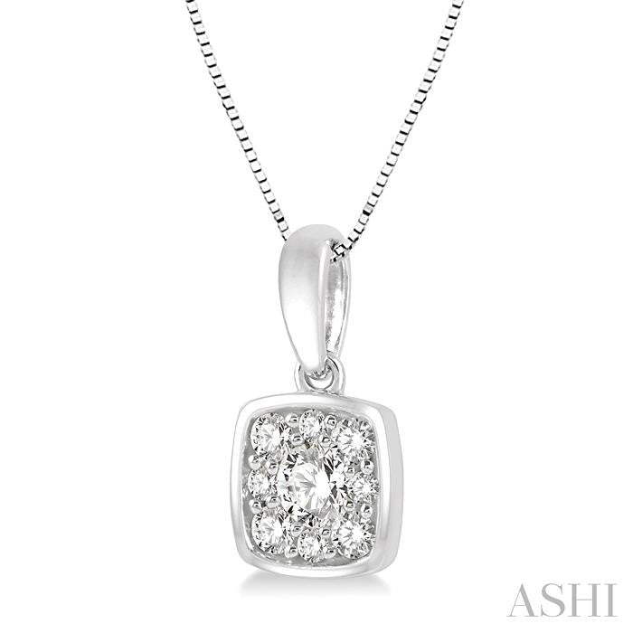 1/3 Ctw Cushion Shape Round Cut Diamond Cluster Pendant With Chain in 14K White Gold