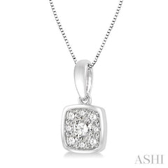 1/3 Ctw Cushion Shape Round Cut Diamond Cluster Pendant With Chain in 14K White Gold