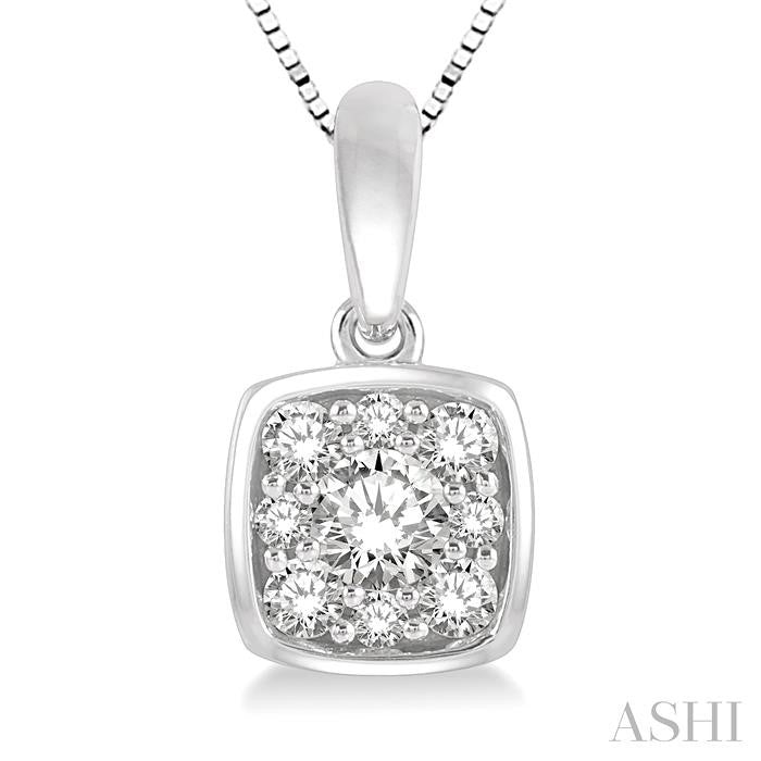 1/3 Ctw Cushion Shape Round Cut Diamond Cluster Pendant With Chain in 14K White Gold
