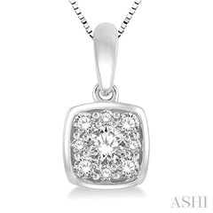 1/3 Ctw Cushion Shape Round Cut Diamond Cluster Pendant With Chain in 14K White Gold