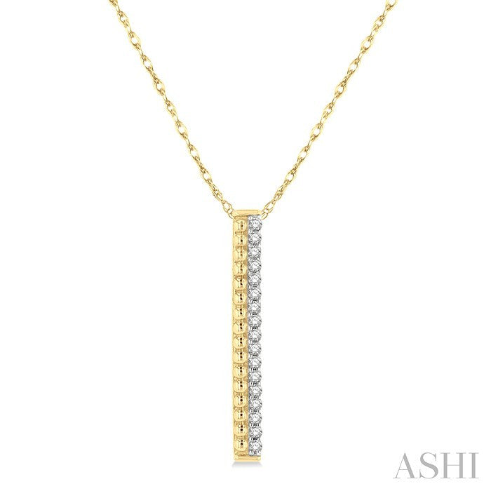 1/10 Ctw Round Cut Diamond Vertical Bar Pendant in 10K Yellow Gold with Chain